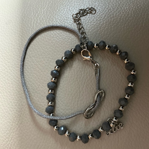 Jewelry - + Green Gray Beaded Bracelet with Silver Accents